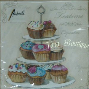 Cupcakes on etagere 3-laags papieren servetten pakje per 20 st.